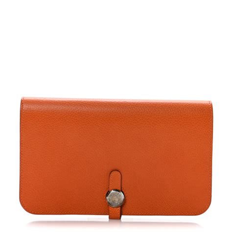 HERMES Togo Dogon Duo Wallet Orange 1289681 | FASHIONPHILE