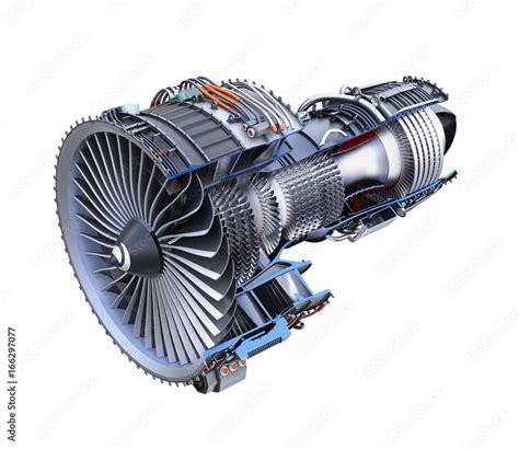 Cross section of turbofan jet engine isolated on white background. 3D ...