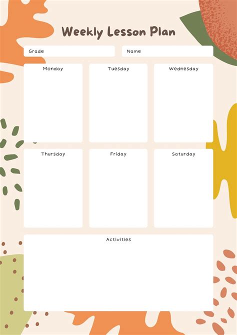 Free Weekly Lesson Plan Templates For Elementary Teachers - Printable ...