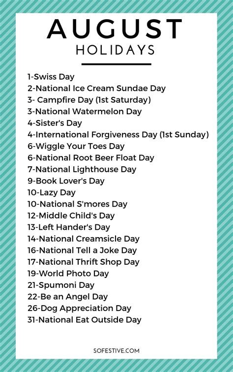 Celebrate August Holidays with a Free Printable List