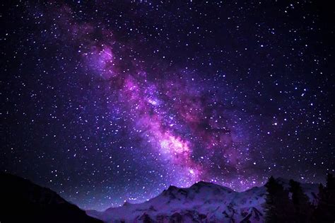 Galaxy Milky way, color, milky way, mountains, purple, space, universe ...