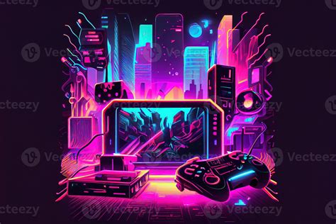 illustration of gaming background, abstract cyberpunk style of gamer ...