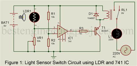 Light Sensor Switch Circuit using LDR and 741 IC - Engineering Projects