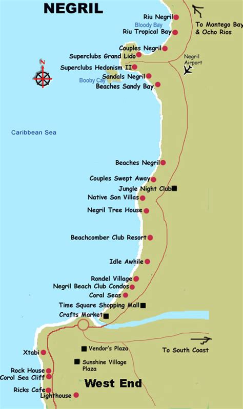 Negril Coastal Map - negril jamaica • mappery