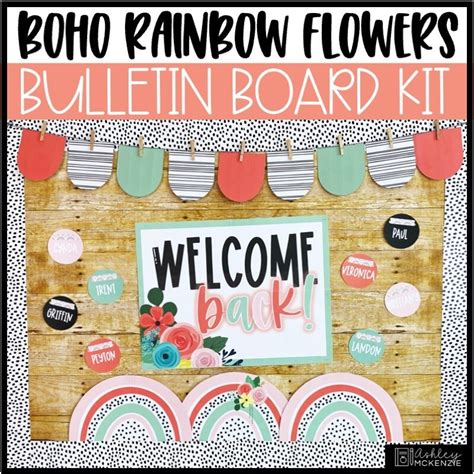 Boho Rainbow Flowers Back to School Bulletin Board Kit - Shop - Ashley ...