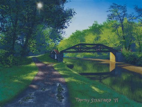 Mini Morning Canal Bridge Painting, Delaware Canal, Bucks County Landscape