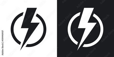 Lightning bolt icon, vector. Two-tone version on black and white ...