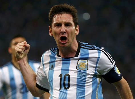 Argentina's Lionel Messi celebrates scoring a goal during the 2014 ...