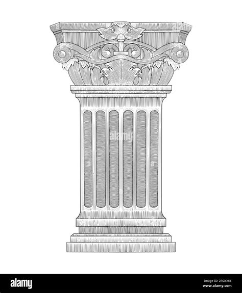 Greek Pillar, roman column, vintage engraving drawing style vector ...