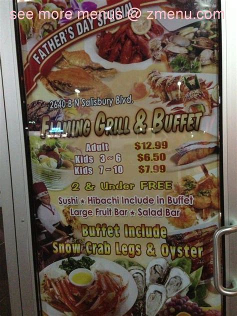 Menu at Flaming Grill & Buffet restaurant, Salisbury