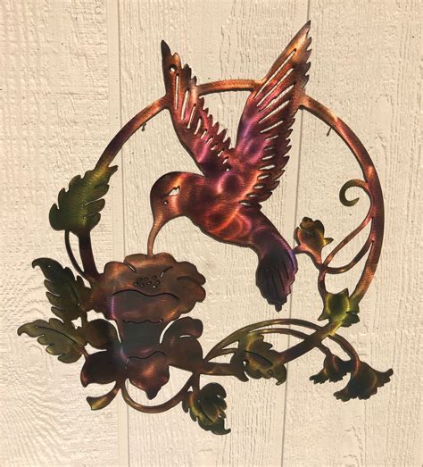 Hummingbird Feeding On Flowers Indoor Or Outdoor Metal Wall Art W ...