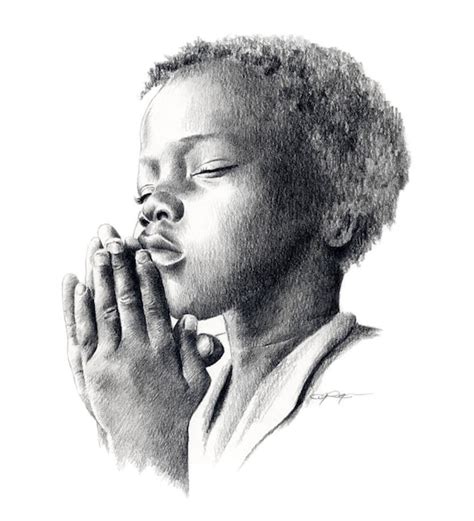 PRAYING CHILD Pencil Drawing Art Print by Artist DJ Rogers | Etsy