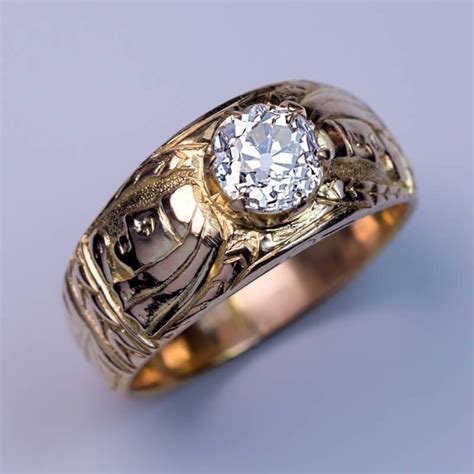 Unusual Antique Diamond Chased Gold Men's Ring - Antique Jewelry ...