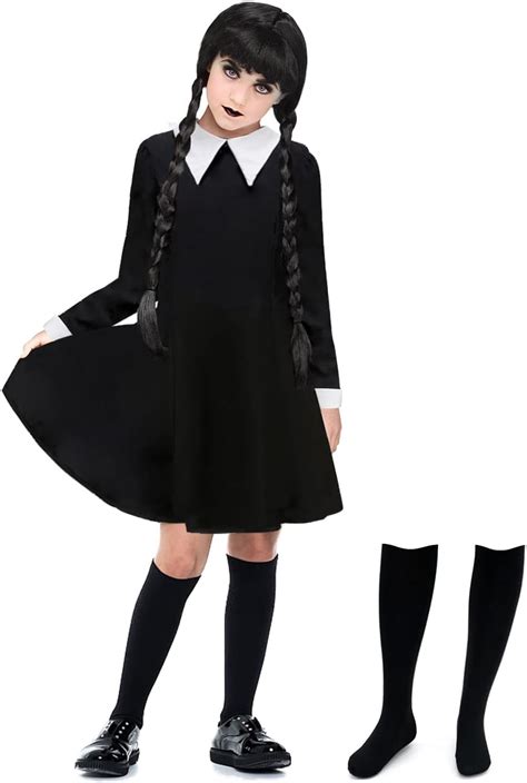 Wednesday Addams Costume Girls Dress Long Sleeve Halloween Addams ...