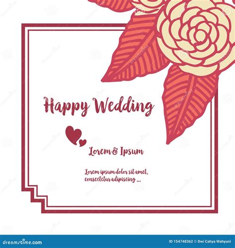 Abstract Design of Flower Frame, Lettering of Happy Wedding, for ...