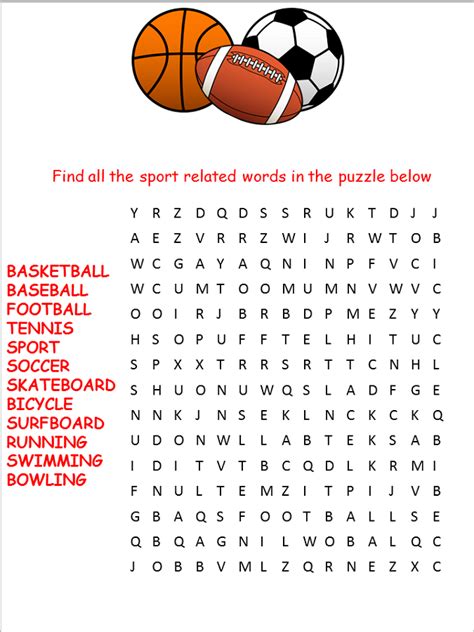 Printable Sports Word Search