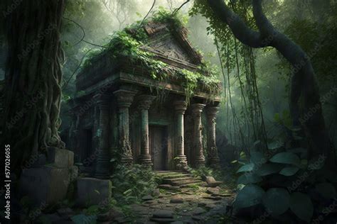 Temple ruins in jungle, Ancient temple ruins in jungle, stone building ...