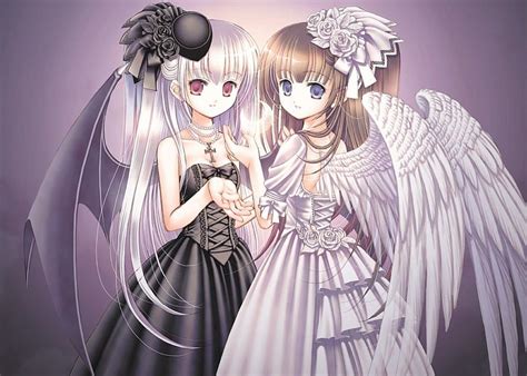 free download | Devil vs angel, dress, rose, wing, fantasy, anime ...