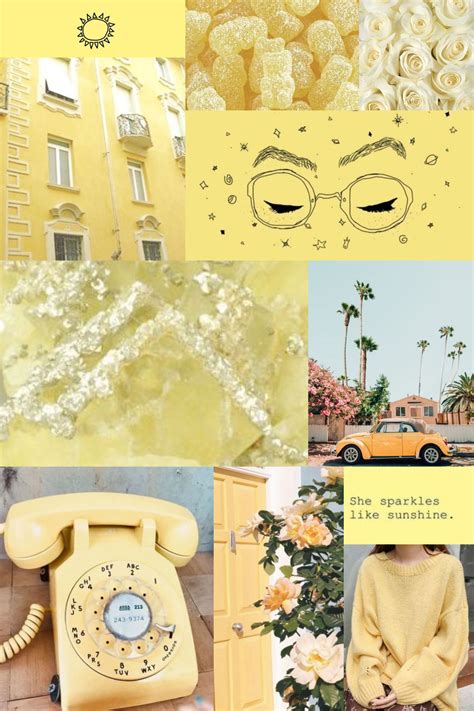 Light yellow mood board aesthetic collage wallpaper | Yellow aesthetic ...