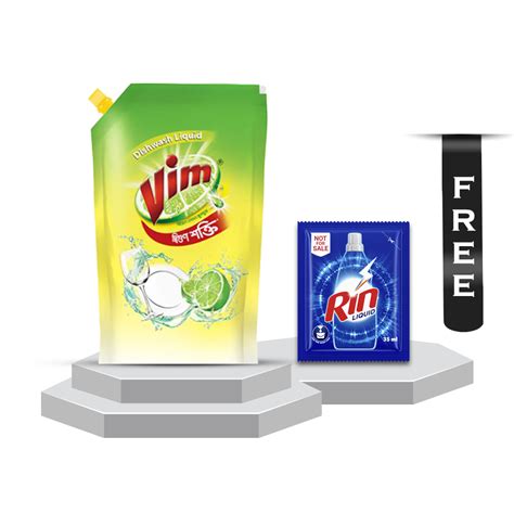 Vim Dishwashing Liquid - 100gm with Rin Liquid - 35ml Free