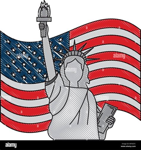 statue of liberty and flag american symbol vector illustration Stock ...