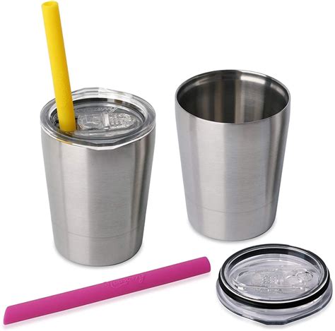 2 Pack Kids Stainless Steel Cups with Lids and Straws Double Wall ...