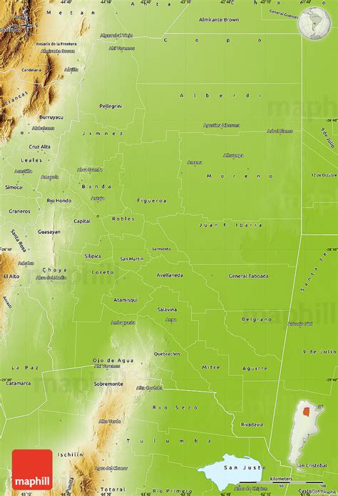 Physical Map of Santiago Del Estero