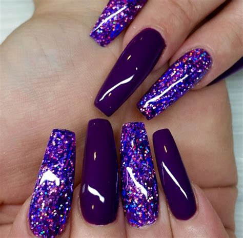 Dark Purple Glitter Short Square Press On Nails False Fake 24 Pc Nail ...