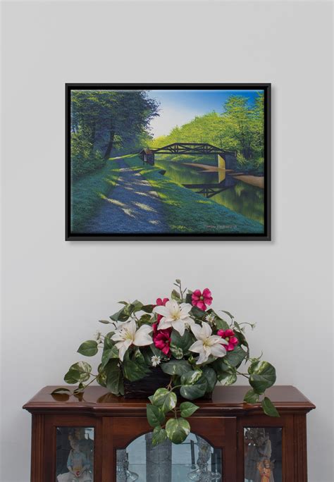 Morning Canal Bridge Painting, Delaware Canal, Bucks County Landscape