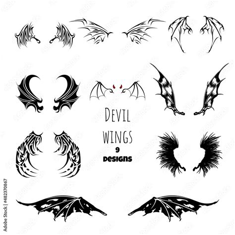 Devil wings tattoo. Demon isolated stencil. Black gothic drawing. Dark ...