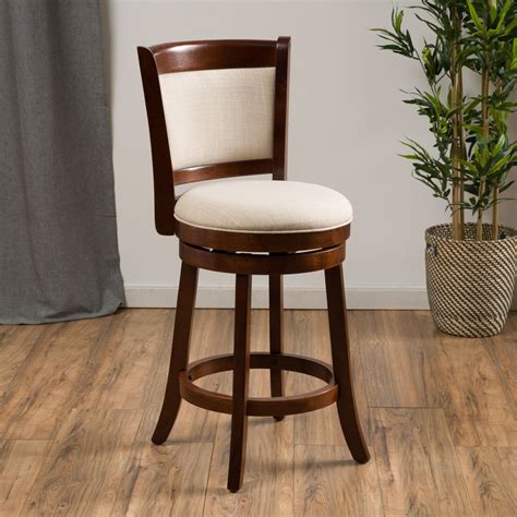 Modern Swivel Counter Stool 24 Inch Wood Seat Beige Armless Height Bar ...