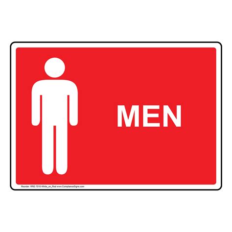 Men Restroom Sign - White-On-Red - 6 Sizes - Easy Order