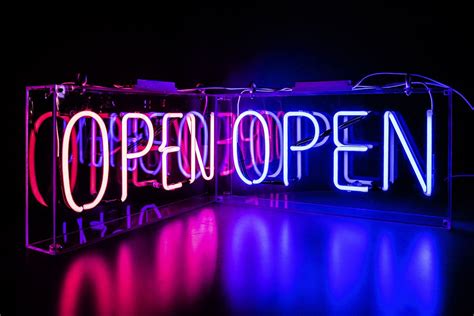 Neon Blue Open - Kemp London - Bespoke neon signs and prop hire ...