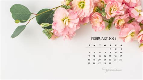 February 2024 Desktop Wallpapers with Pink and White Peonies Calendar