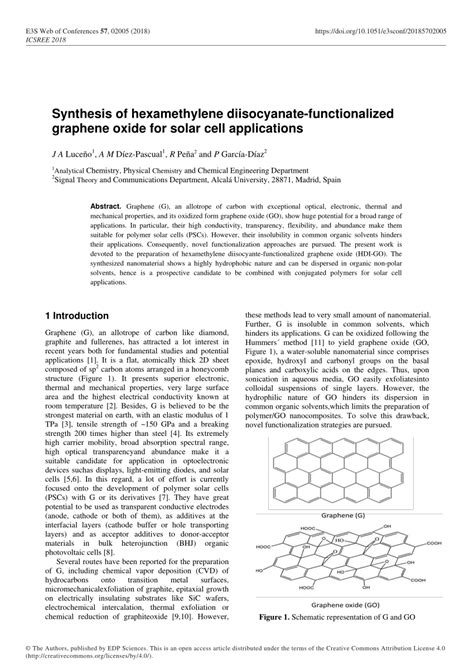 (PDF) Synthesis of hexamethylene diisocyanate-functionalized graphene ...