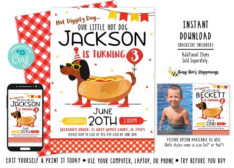 Hot Dog Birthday Invitation Hotdog Birthday Invitation Hotdog | Etsy