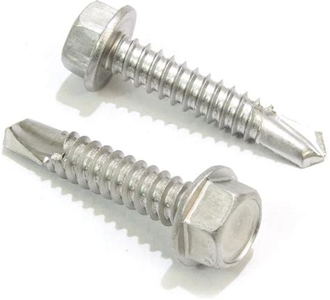 #14 X 1'' Stainless Hex Washer Head Self Drilling Screws, (50 pc) 410 ...