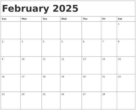 February 2025 Calendar Template