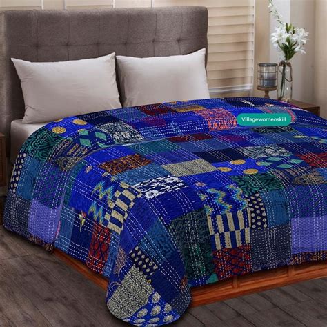 Indian Kantha Patchwork Silk Bedspread Quilts Bedding - Etsy