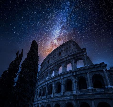 Beautiful Colosseum in Rome at night and milky way, Italy | Rome at ...