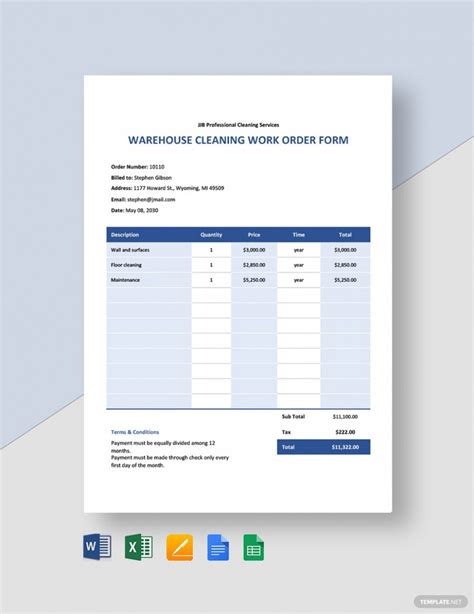 Cleaning Service Work Order Template