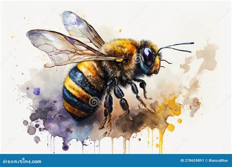 Honey Bee Watercolor Painting Hand-drawn Style Stock Image - Image of ...