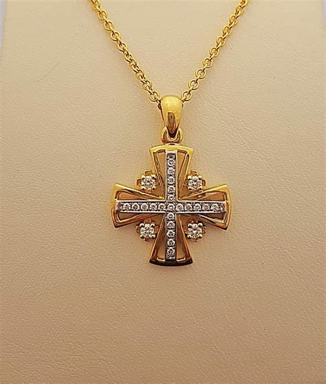 Jerusalem cross pendant,yellow gold and diamond Jerusalem cross,Israeli ...