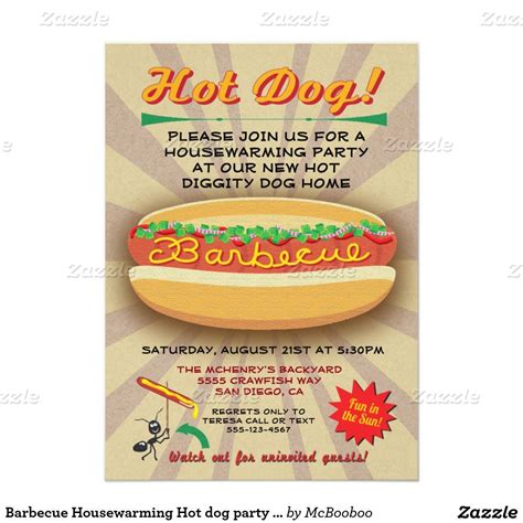 Barbecue Housewarming Hot dog party invitation | Zazzle.com | Hot dog ...