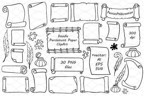 Doodle Scroll Paper Clipart Parchment Paper Clip Art Hand - Etsy UK