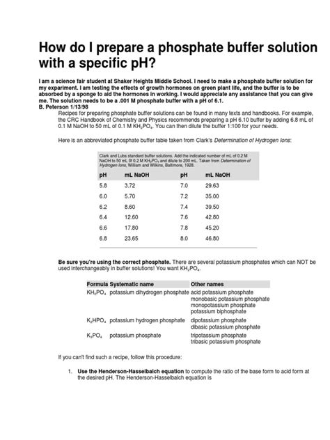 How Do I Prepare A Phosphate Buffer Solution With A Specific PH | PDF ...