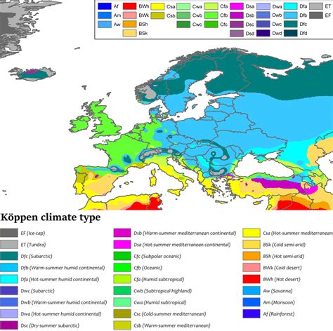 Climate Map Of Europe With Key