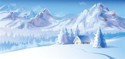 無料ダウンロードのための雪山小屋森唯美イラスト背景 雪山 小屋 森の背景画像