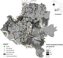 Map of pig-raising households, nomadic pig routes, pigs with antibodies...