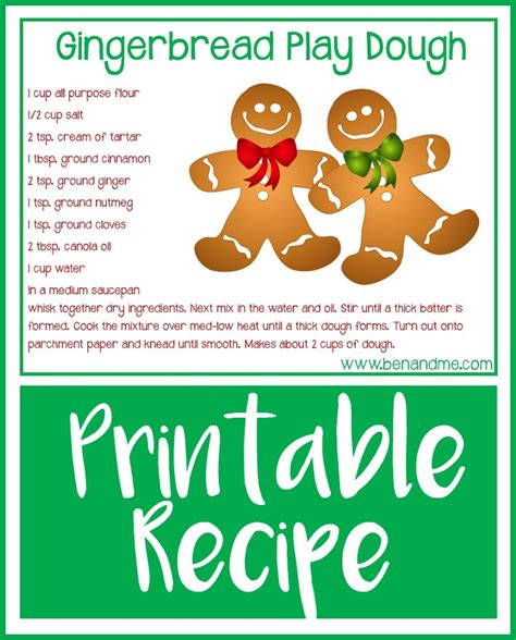 Gingerbread Play Dough Recipe {free printable} - Ben and Me